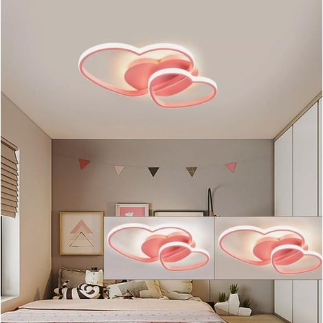 LED Deckenlampe, 42W Herz Deckenleuchte dimmbar mit Fernbedienung, 3500-6500k Kinder Deckenlampe, Für Kinderzimmer Jungenzimmer Mädchenzimmer, Rosa