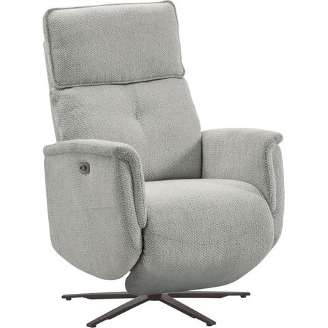 Fauteuil relax électrique pivotant avec têtière manuelle tissu chenille bleu-gris - PARADIZIO