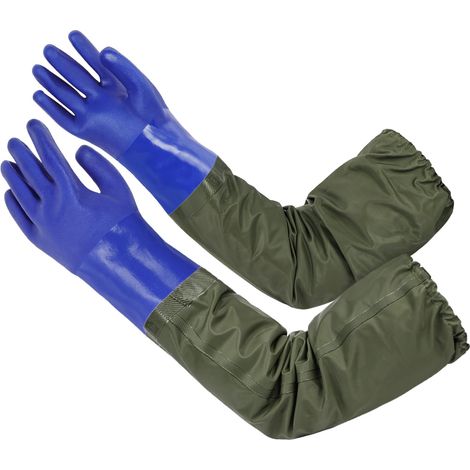 Dépolie Étanche Gants Allongés en Caoutchouc, 69cm Gants de Nettoyage D'étang, Gant de Canalisations pour Nettoyage D'étang, Industrie Chimique, Agriculture, Pêche, Construction (Bleu) (1/4)