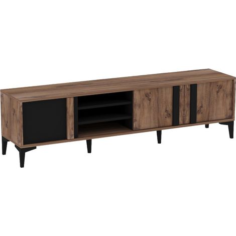 Meuble Tv Farfollo L180cm Bois foncé et Anthracite (1/5)