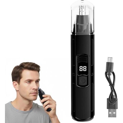 Rifinitore per naso e orecchie, rifinitore per peli del naso ricaricabile tramite USB, schermo LCD, rifinitore indolore, rasoio portatile per naso e viso per uomo e donna (1/5)