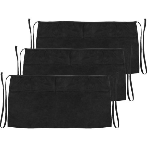 PrimeMatik - Tablier de serveur 60 x 30 cm noir taille courte avec 3 poches 3-pack (1/5)