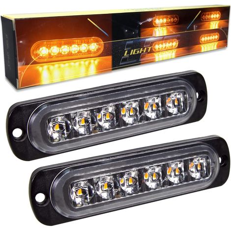 2x orange feu de freinage stroboscopique, barre lumineuse led 6 leds, 12V 24V, ambre, balise clignotante de sécurité, pour offroad véhicule voiture utilitaire, bateau, remorque, caravane (1/5)