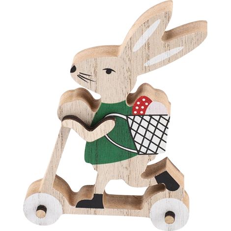 Ornement En Bois Lapin À Scooter Avec Panier - Décoration De Printemps Et Pâques - 4 Pièces (1/5)