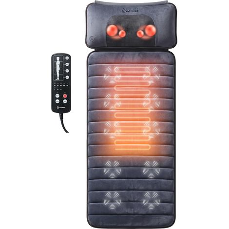 Tapis de Massage Chauffant, Matelas de Massage complet du Corps avec oreiller de Massage Shiatsu Détachable pour le cou, 10 moteurs Vibrants, 4 coussin Chauffant, pour dos (1/5)