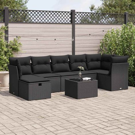 vidaXL Set de sofás de jardín y cojines 8 piezas ratán sintético negro (1/5)