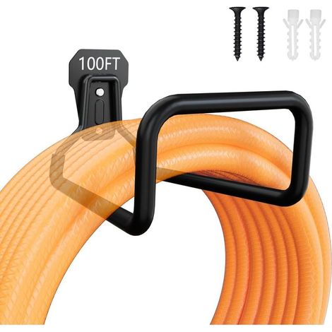 Support mural pour tuyau d'arrosage en acier épais – Charge max 100 pi – Résistant à la rouille – Fixation facile avec vis incluses (1/5)