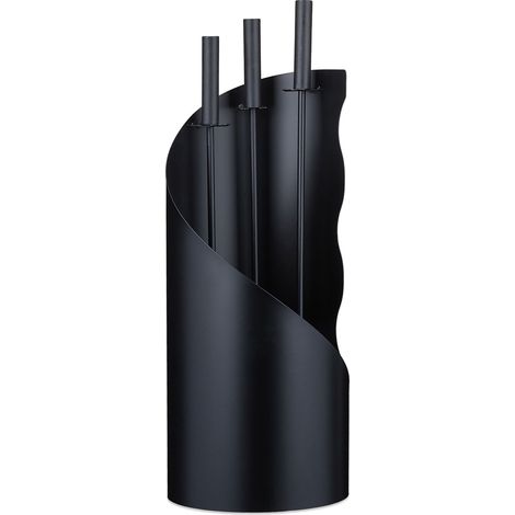 Relaxdays – Serviteur de cheminée 4 pièces – Tisonnier 52cm, pelle 50cm, balai 51cm – Acier inox noir moderne – Support pratique (1/5)