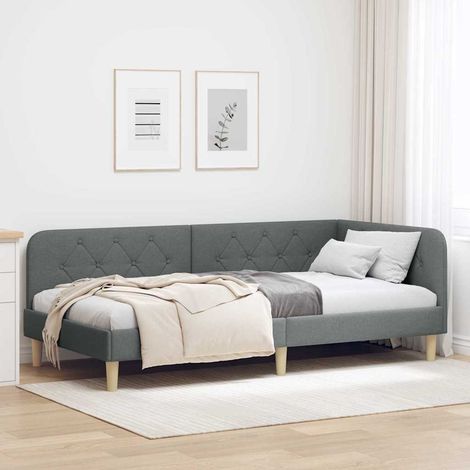 Eckbettgestell Dunkelgrau 100 x 200 cm Stoff