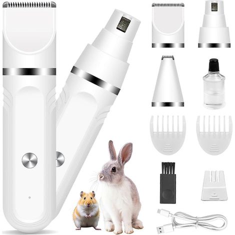 Kit de soin pour la fourrure de cobayes et de lapins : tondeuse à cheveux et lime à ongles électrique sans fil 2 en 1 pour petits animaux, silencieuse et rechargeable. (1/5)