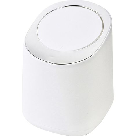 Poubelle de bureau Mini poubelle plastique design minimaliste avec couvercle à pression ronde blanche compacte 17x15x13.5cm (1/5)