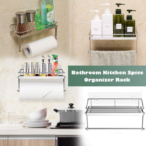 Porte Papier Cuisine avec Porte Epice Cuisine Acier INOX étagère Salle de Bain Adhésif Porte Serviette Salle de Bain WC Toilette Papier Support pour Cuisine ou la Salle de Bains (1/4)