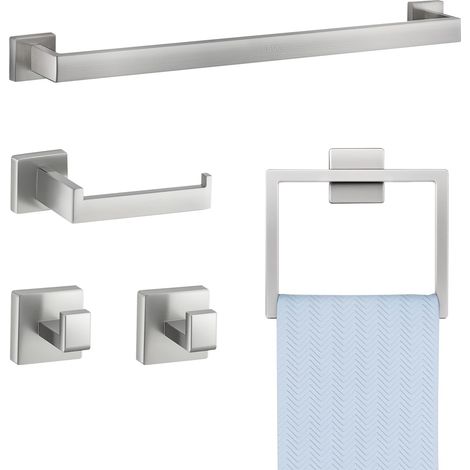 VEVOR Set di Portasciugamani da Bagno in Nichel Spazzolato 5 pezzi con Barra Portasciugamani Lunghezza 598mm in Acciaio Inox 2 Ganci Porta Carta Igienica, per Bagno, Montaggio a Parete (1/5)