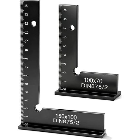 Escuadras de aluminio para carpintería, de 150 x 100 mm y 100 x 70 mm respectivamente, juego de dos piezas. (1/5)