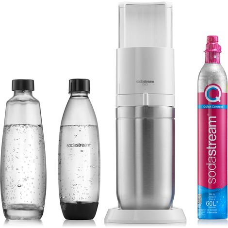 Machine à soda SodaStream DUO blanche – Avec 1 verre et 1 bouteille PET – Système de gazéification rapide – Design compact