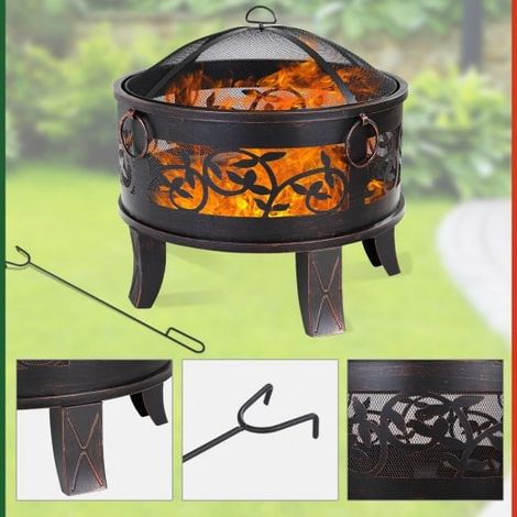 Braséro de jardin rond 66 cm imitation bronze. Idéal Terrasse. Avec accessoires couvercle (1/5)