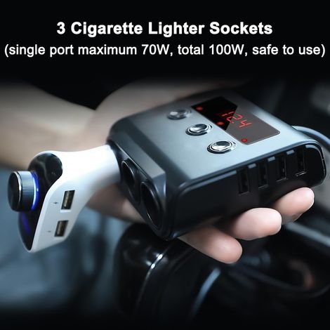 Caricabatterie da auto con 3 prese, presa multifunzione, interfaccia accendisigari, adattatore caricabatterie da auto USB 24V/12V, splitter multi-via, interruttore voltmetro (1/4)