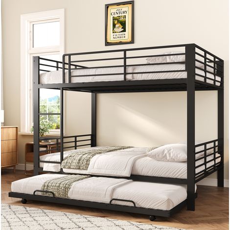 Etagenbett 140/200 cm noir avec lit gigogne et protection antic chute, structure métal (1/5)