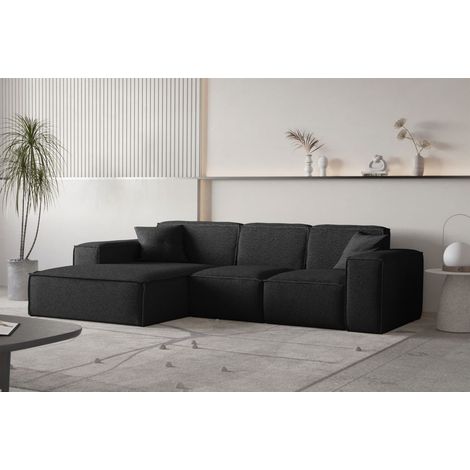 Ecksofa Designersofa CELES PREMIUM Stoff Ascot Bukla Schwarz Ottomane Links (1/3)