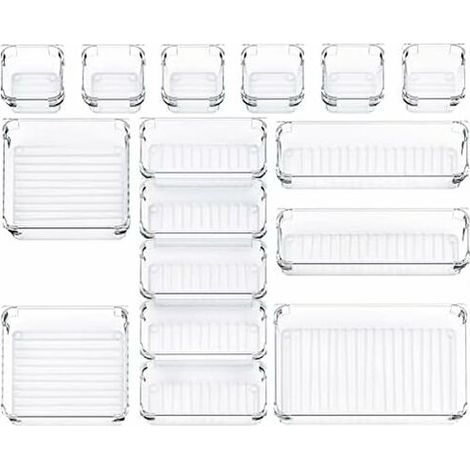 16 Pieces Drawer Organisers, Desk Organizer, Plastic Drawer Dividers for Kitchens Offices Bedrooms (Clear) (1/5)