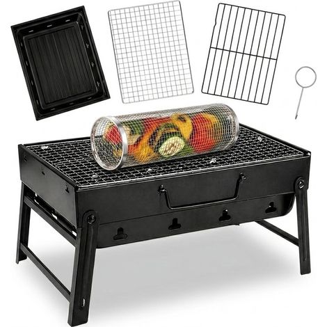 Set barbecue pieghevole da turista 35x27 cm + cestello per grigliare verdure (1/5)