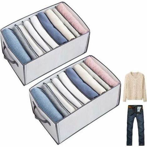 2 pièces Organisateur de placard tiroir vêtements système d'organisation de boîte de rangement pliable Boîte organisateur de placard empilable renforcée pour pantalons, jeans, t-shirt, sous-vêtements (1/5)