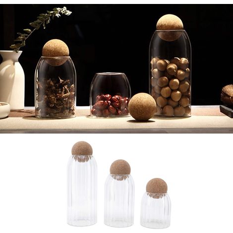 Lot de 3 bocaux en verre avec bouchon à bille, transparents, pour le rangement du thé, du café et des céréales. (1/5)