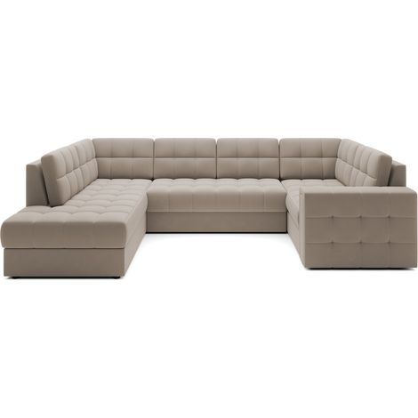 Canapé d'angle convertible MONTEZA beige gauche 299 cm avec coffre et couchage (1/5)