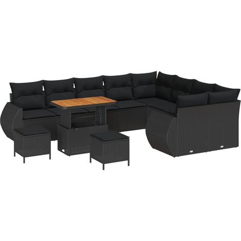 Garden Sofa Set with Cushion with Storage 12 pcs Black vidaXL