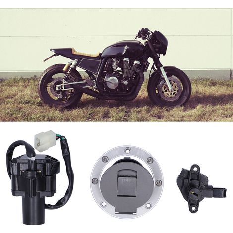 Antivol de bouchon de réservoir de carburant Yamaha XJR400, antivol de contact et jeu complet de serrures pour motos FZ400, comprenant une clé tricolore. (1/5)