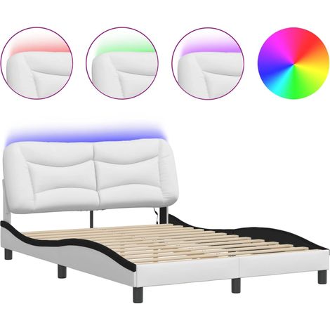 Lit double - lit simple - Cadre de lit avec LED Hvar blanc et noir 140x200 cm fr5184 - Maison La Vie (1/5)