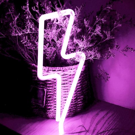 Ortviai Applique Murale en Néon LED Forme Éclair – Lampe Déco pour Intérieur, USB et Piles, Rose, 36 cm (1/5)