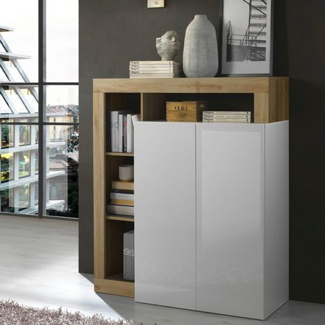 Aparador moderno 2 puertas 3 compartimentos blanco brillante roble Blume BR (1/5)