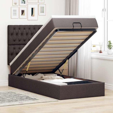 Lit ottoman avec matelas marron foncé 100x200 cm tissu vidaXL (1/5)