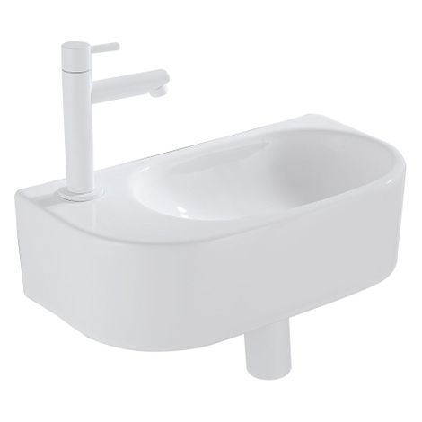 Fugaflow Efficiente Pietra Ensemble lave-mains – 40 x 21,5 x 12 cm – gauche – lisse – demi-rond – 1 trou pour robinet – céramique – robinet pour (1/5)