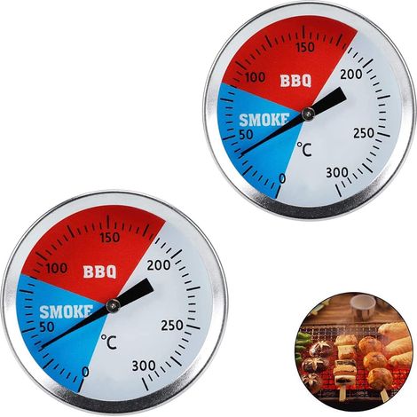 Medidor de temperatura para barbacoa (2 piezas), indicador de temperatura para cocinar al aire libre, termómetro de acero inoxidable para ahumador de hasta 300 °C para todo tipo de parrillas. (1/4)