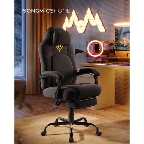 Fauteuil Gaming, Chaise de Bureau Ergonomique avec Repose-pieds, Chaise Gamer avec Appui-tête, Coton-lin, Hauteur Réglable, Noir d'Encre (1/5)