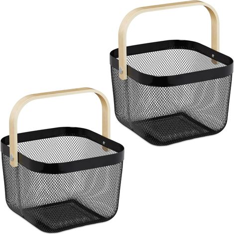 Aufbewahrungskorb, Maße (H x B x T): 17,5 x 26 x 24,5 cm, Konstruktion aus Metall und Bambus, mit Griff, schwarz