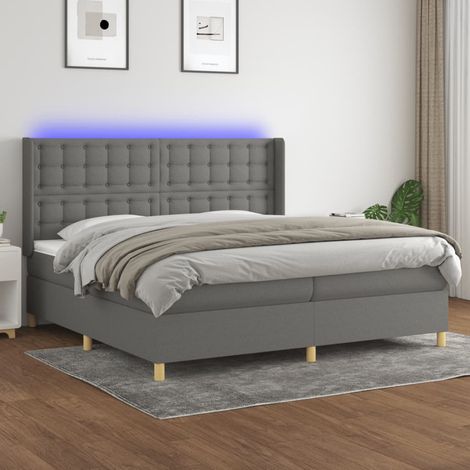 Cama box spring colchón y luces LED tela gris claro 200x200 cm vidaXL (1/5)