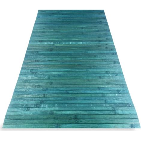 WOODY Tapis de cuisine en bois de bambou - Bleu uni, antidérapant, facile à nettoyer Cm. 50x120 (1/5)