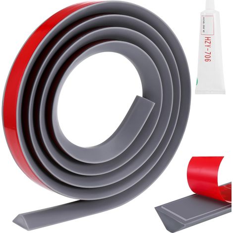Seuil de Douche Barrage d'Eau, 2m Caoutchouc Joint Porte Douche, Barriere de Douche Anti Débordement, Seuil de Douche avec Autocollants Mastic d'Étanchéité, Barrière de Douche Flexibles (Gris) (1/5)