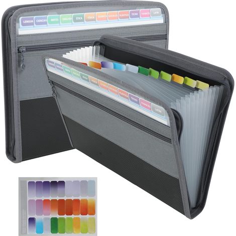 Extensible Pochettes pour Documents13 compartiments Accordéon Classeur - Trieur Document avec Fermeture à Glissière - A4 Trieur Document avec Tasche frontale/Étiquettes adhésives - Noir (1/5)