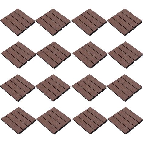 16 dalles de terrasse autobloquantes, bois individuel antidérapant, motif fer à repasser, sol intérieur/extérieur imperméable, type M, 16 pièces (1/5)