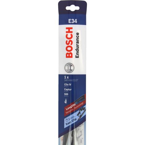 Bosch – Essuie-glace plat E34 – Adaptateur Multi-clip pour fixation – Essuyage silencieux et performant – Compatible Chevrolet, Fiat, Ford, Renault (1/5)