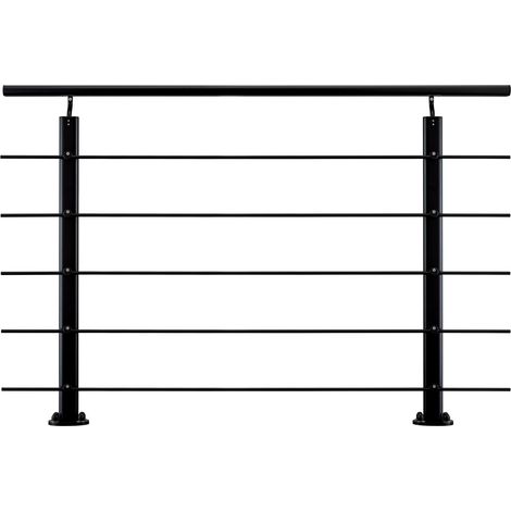 Garde-corps - Aluminium Noir - 150cm - Avec 5 traverses et 1 main courante - Intérieur et extérieur - Rampe d'escalier pose à plat (1/4)
