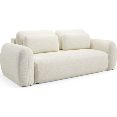 Divano Letto 3 Posti Sessame, Contenitore, di Apertura a Libro, Reclinabile, 266x121 cm Bianco Crema