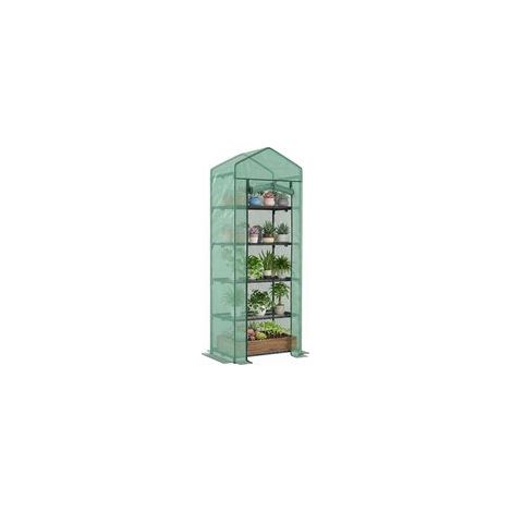 Balkon-Gartengewächshausregal, 5 Ebenen, 0,69 x 0,49 x 1,93 m, Stahl, abnehmbare grüne PE-Abdeckung