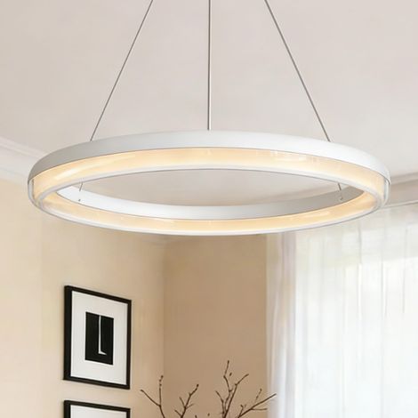 doporro Lampadario a Sospensione 20W, Lampada 3000-6000K con Filo 110 CM, Altezza regolabile, Lampada da Soffitto a Sospensione per Camera da Letto e Soggiorno, 45cm, Bianco Sabbia, Luvina05 (1/5)