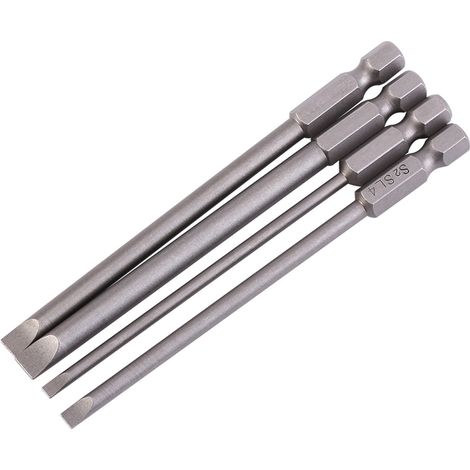 4pcs 100mm S2 Alloy Steel  1/4 " Hex Shank 3mm-6mm Magnetic Slotted Screwdrivers Bits