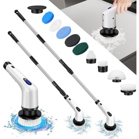 Brosse de Nettoyage électrique sans Fil Rechargeable - 9 Têtes de Brosse - 2 Vitesse - IPX6 (1/4)